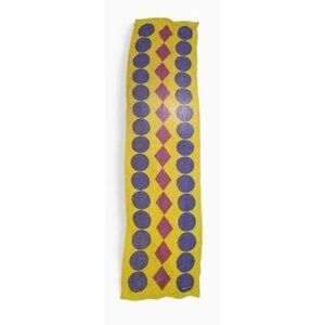 Ellen Tracy Long Silk Scarf Blue Dot Fuchsia Diamond Yellow Background 15x60